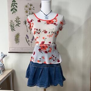 Vintage Y2k Floral Mesh Open Tie Back Top Mod Retro Whimsy Twee Dainty S
